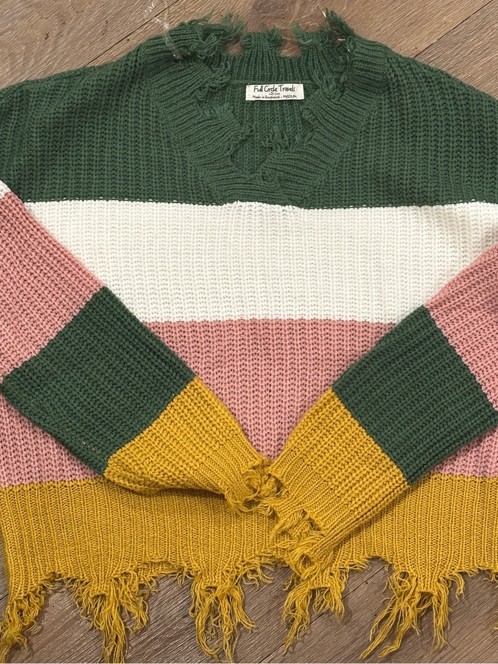 Distressed Stripe Sweater - Green, Pink, White, Mustard